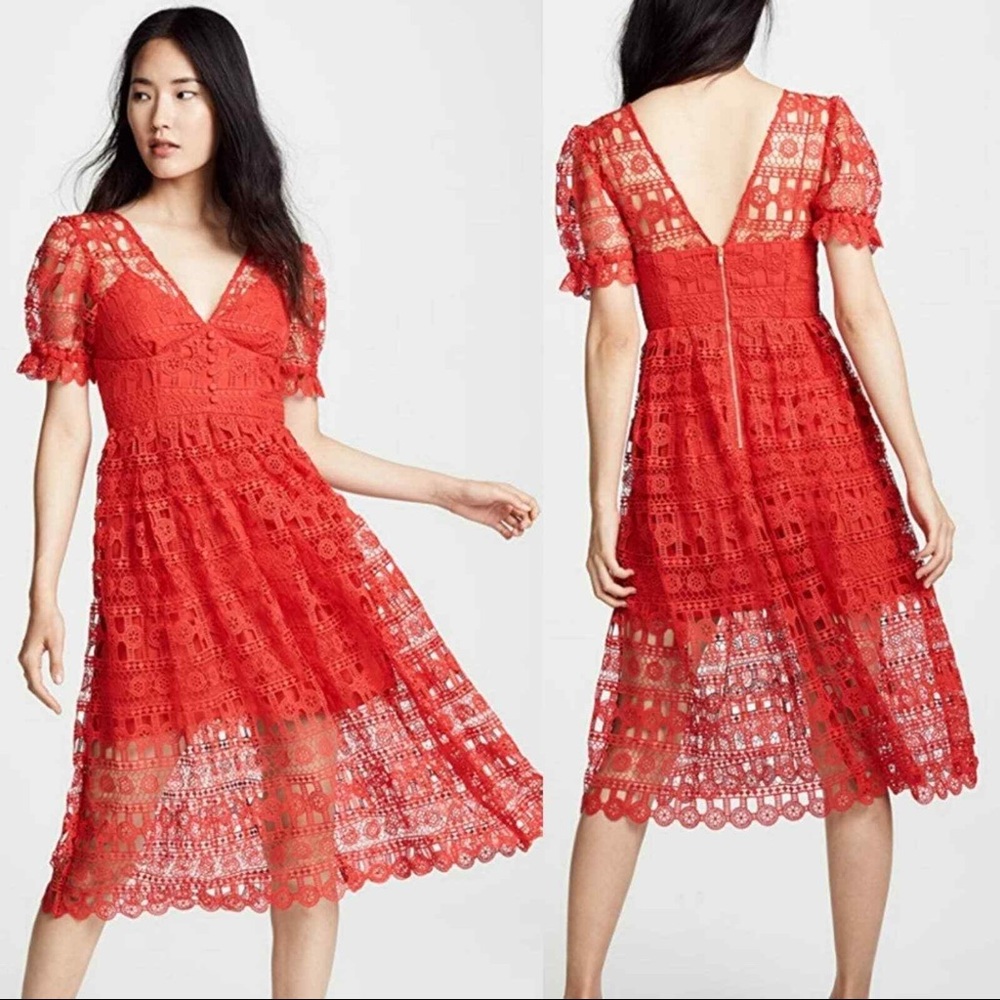 Brand New Self Portrait Red Midi Dress US size 2
